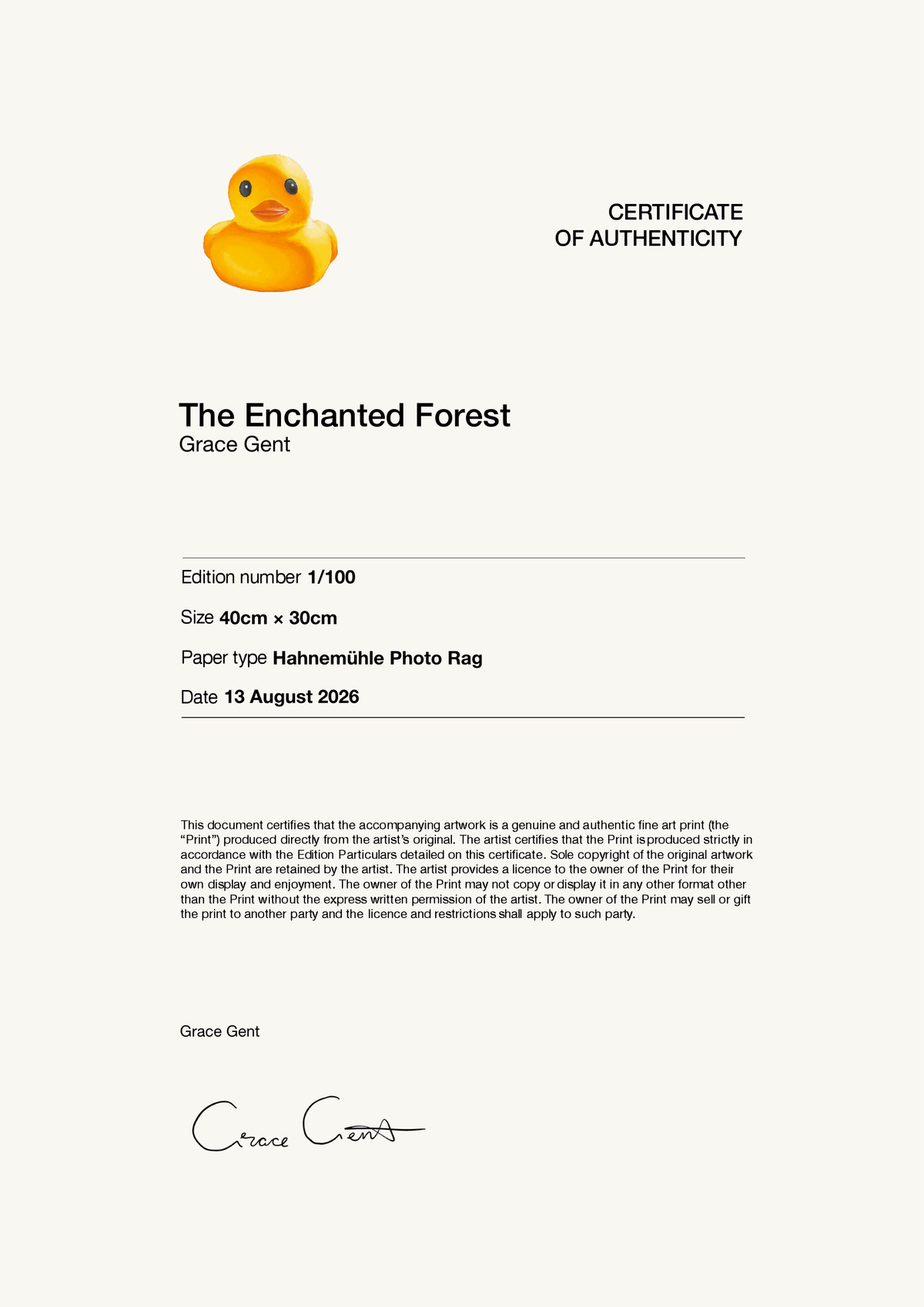 The Enchanted Forest — Certificate of Authenticity
