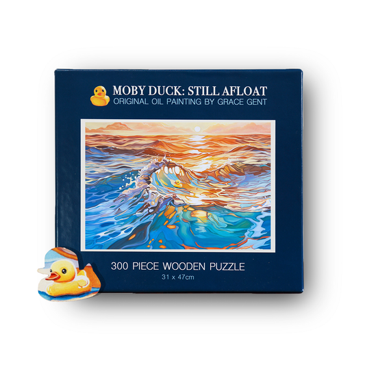 "Moby Duck: Still Afloat" 300 Piece Wooden Jigsaw Puzzle with Duck-Shaped Cutouts