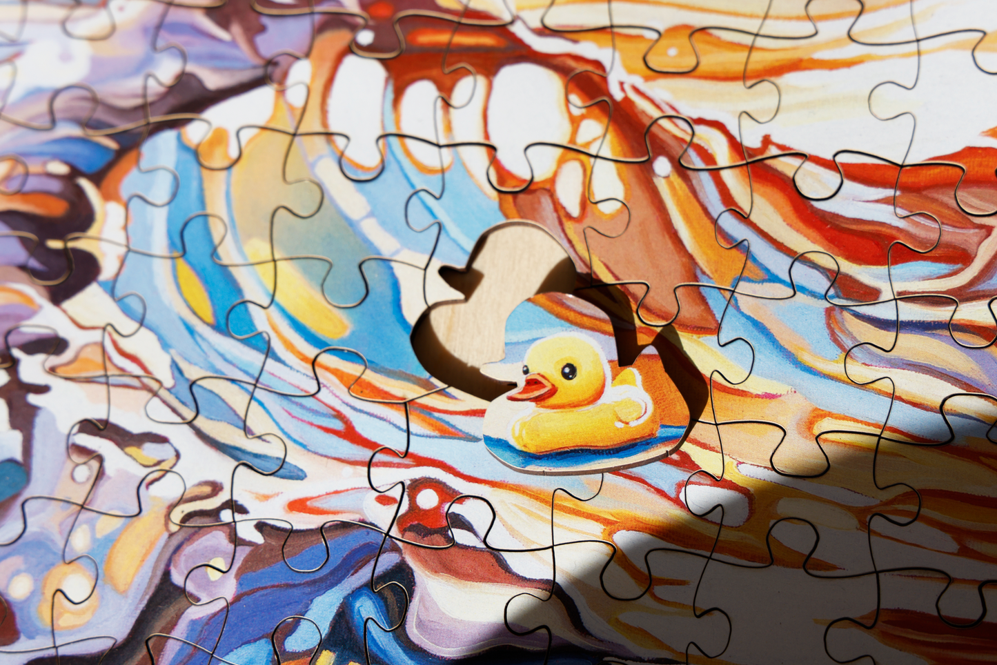 "Moby Duck: Still Afloat" 300 Piece Wooden Jigsaw Puzzle with Duck-Shaped Cutouts